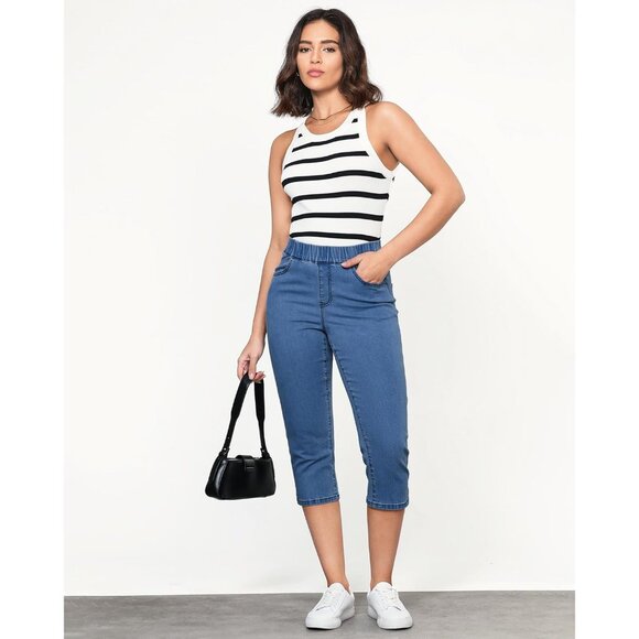 High Waisted Stretchy Denim Capris for Women Size Large Slim Fit Casual - Picture 4 of 7